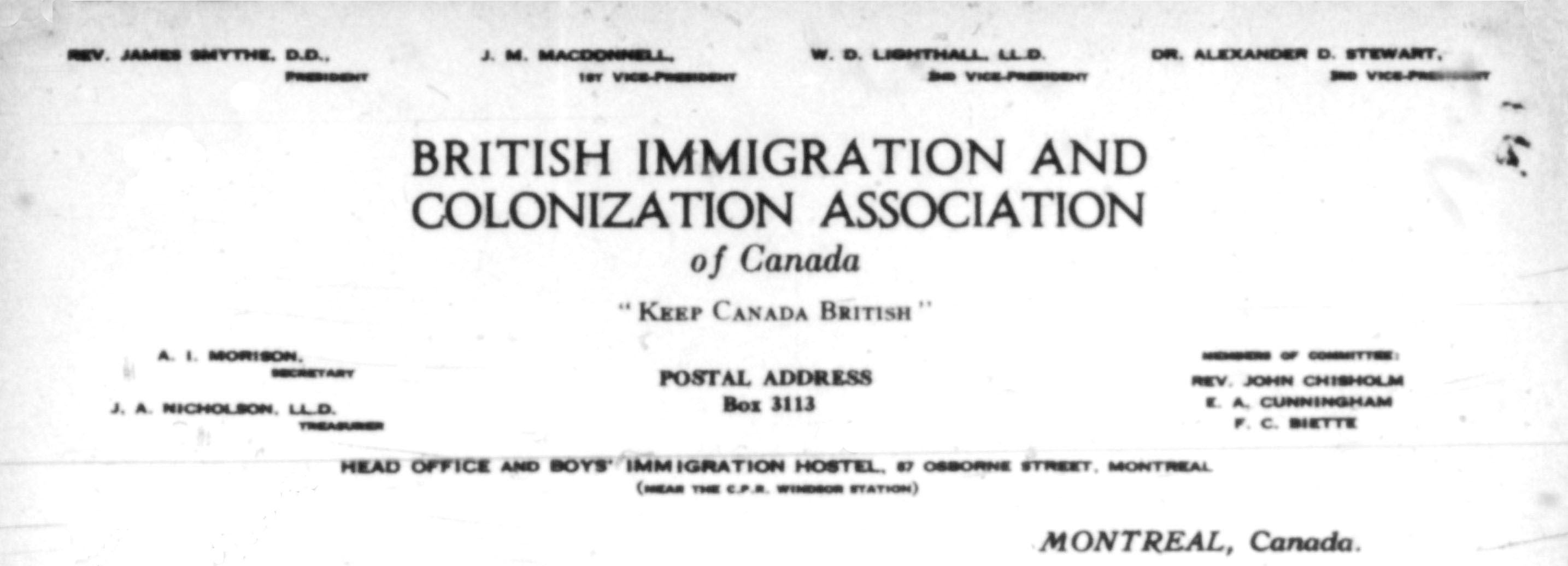 British Immigration and Colonization Association Letterhead