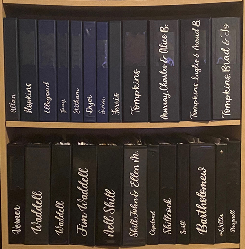 Genealogy binders with name stickers