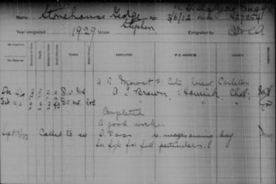 George Stephen Stonehouse Inspection Card